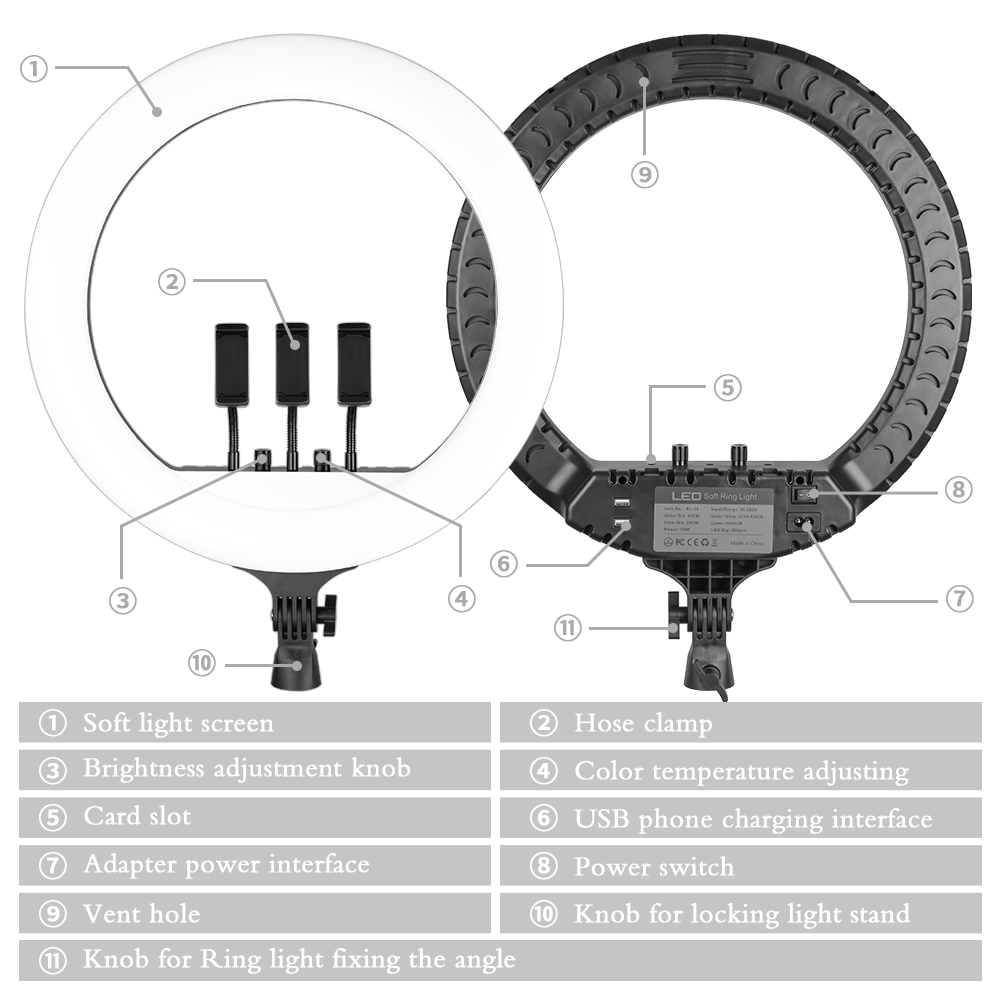 SH 18 Inch Knob Ring Light LED - Photography Lighting With Umbrella 评论和价格