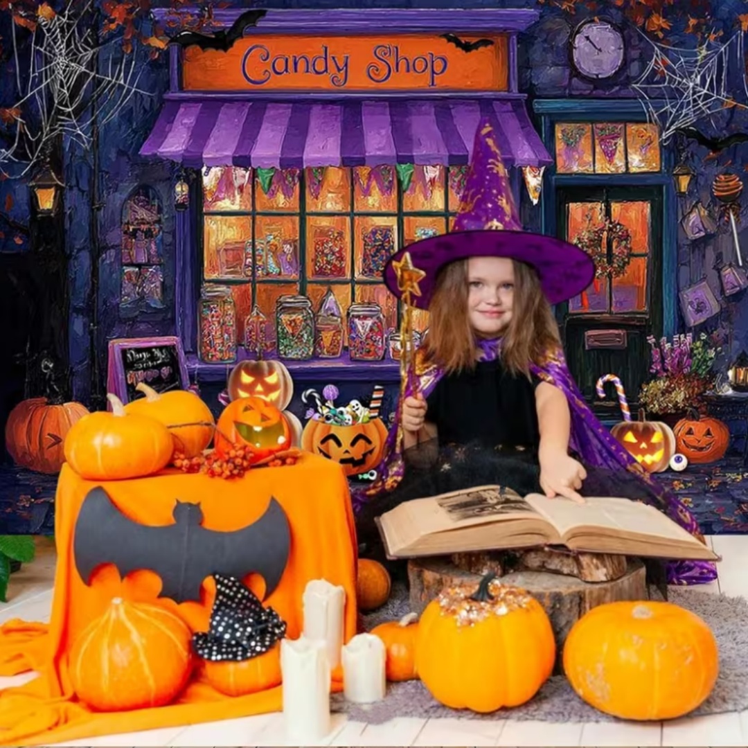 Purple Halloween Shop Theme Pa - Photography Lighting Backdrop 评论和价格