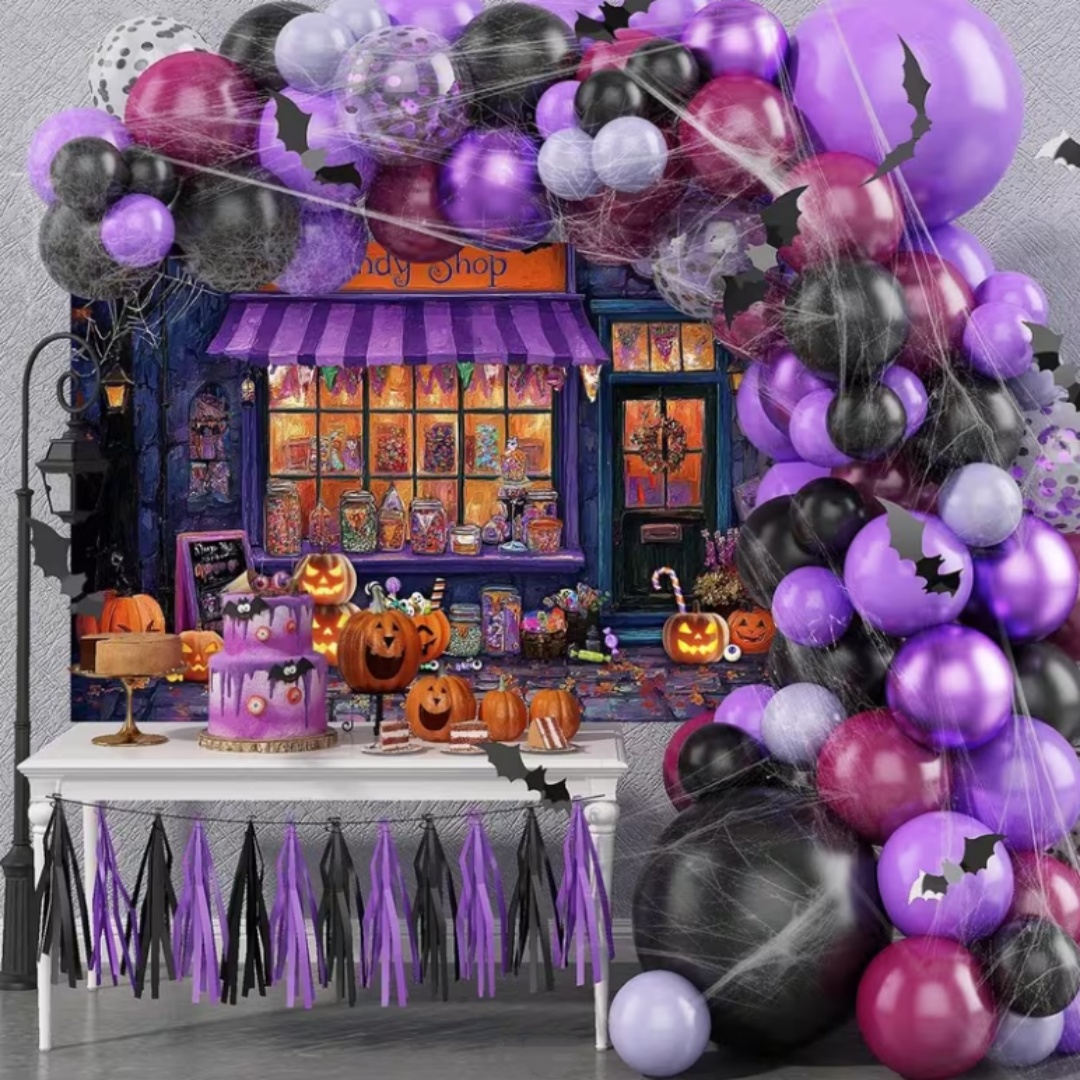 Purple Halloween Shop Theme Pa - Photography Lighting Backdrop 评论和价格